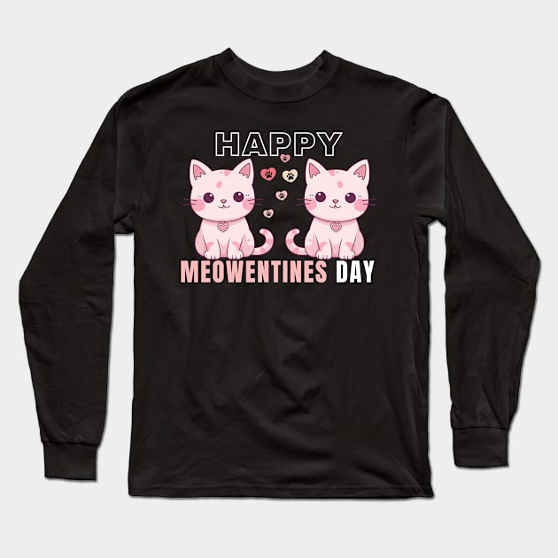 Happy Valentines Day Happy Meowentines Day Long Sleeve T-Shirt by CharismaShop